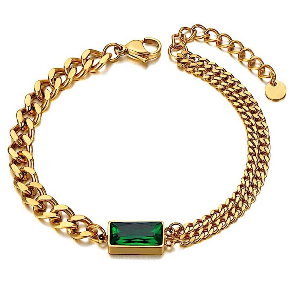 GOLD EMERALD GREEN CHAIN LINK BRACELET